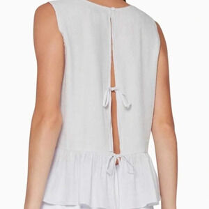 Club Monaco Blouse/Peplum  Bow-Back Top (White/Light Blue) XS